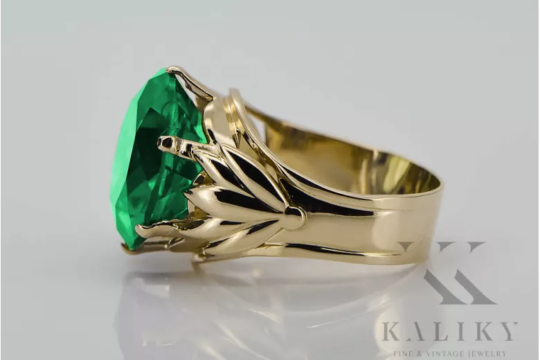 Ring Emerald 8K Gelbgold Vintage vrc029x-em Art Deco Russischer sowjetischer -Schmuckstil der UdSSR