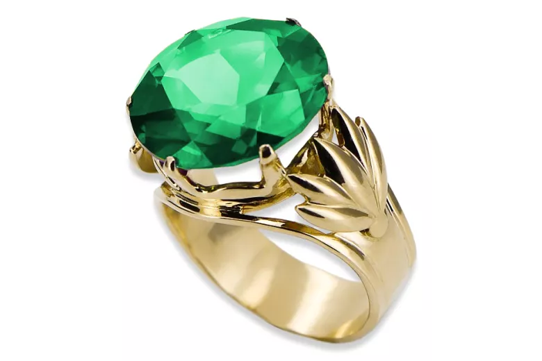 Ring Emerald 8K Gelbgold Vintage vrc029x-em Art Deco Russischer sowjetischer -Schmuckstil der UdSSR