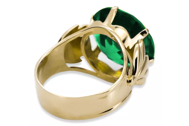 Žiedas Emerald 8K geltonas auksas Vintažiniai papuošalai vrc029x-em Art Deco Rusiškas sovietinis SSRS vintažo papuošalų stilius