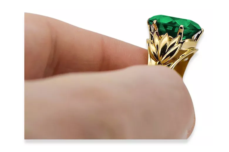 Ring Emerald 8K Gelbgold Vintage vrc029x-em Art Deco Russischer sowjetischer -Schmuckstil der UdSSR