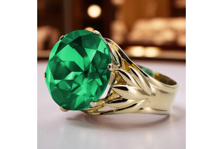 Ring Emerald 8K Gelbgold Vintage vrc029x-em Art Deco Russischer sowjetischer -Schmuckstil der UdSSR