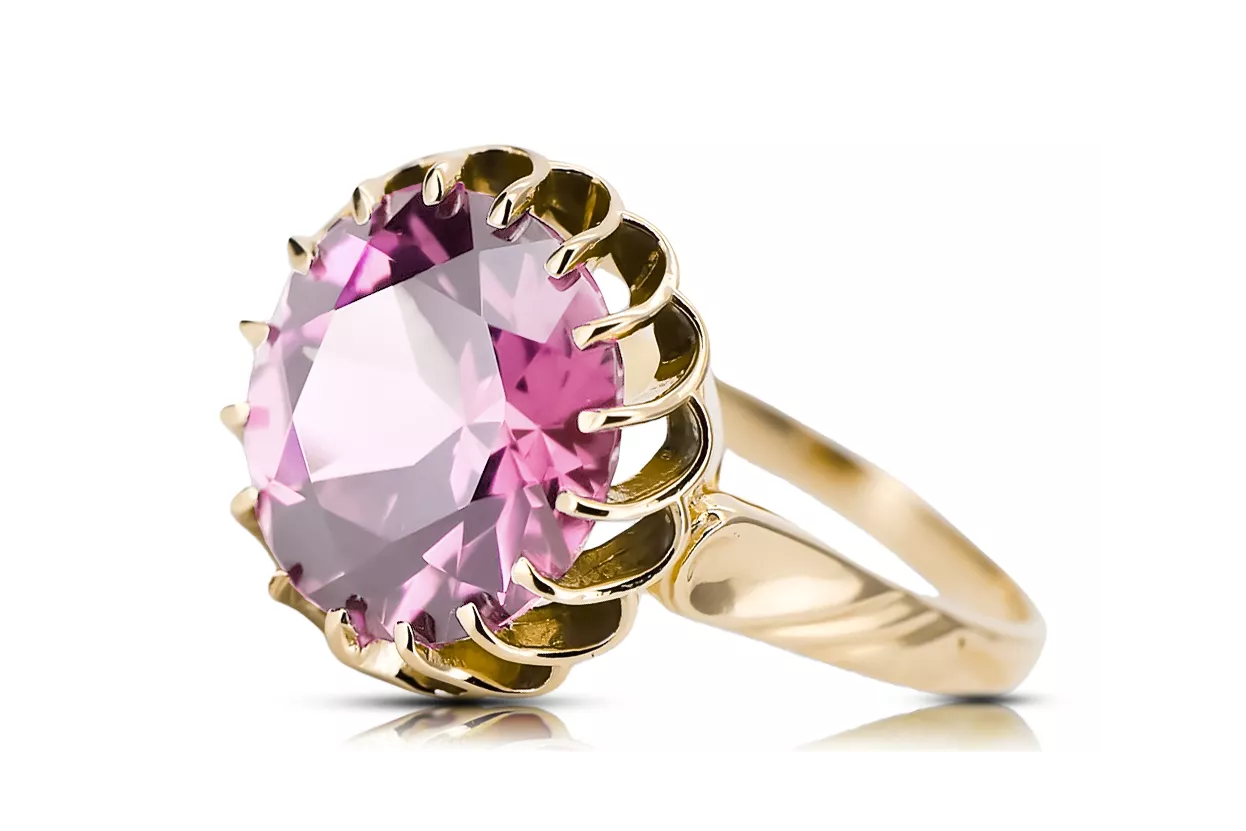 Ring Vintage Handwerk Amethyst 8K Gelbgold vrc035x-am Art Deco Sowjetischer russischer UdSSR Stil