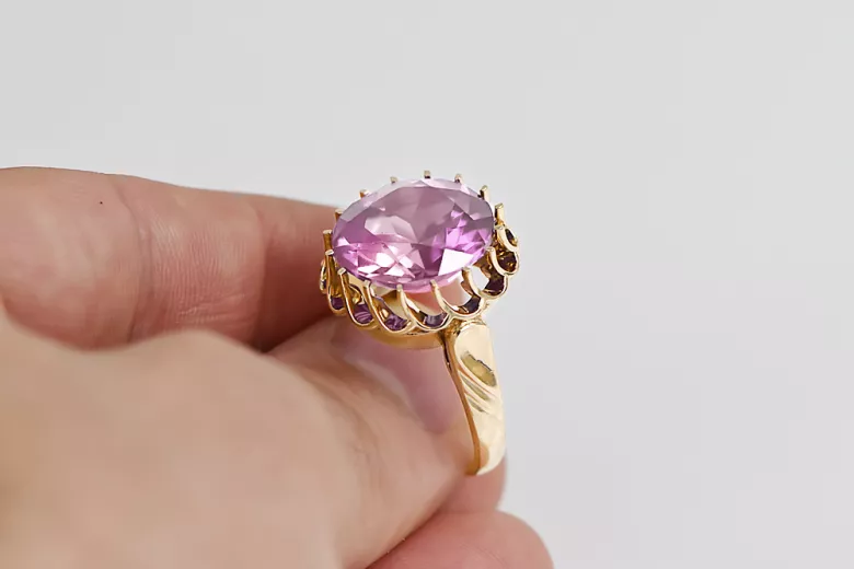 Yellow 8k gold Amethyst ring vrc035x-am Vintage style Art Deco jewelry, Soviet USSR style