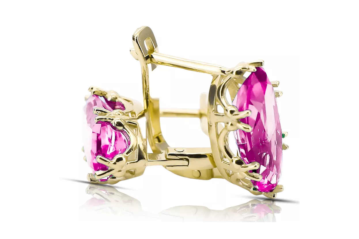 Yellow 18k gold 750 Amethyst earrings vec021z-am Russian Soviet USSR Vintage Art Deco style