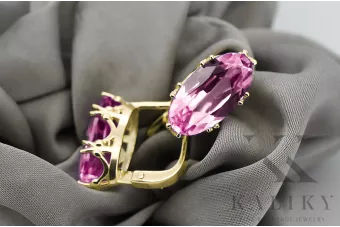 Geltona 18K aukso 750 ametisst auskarai VEC021Z-am Russian Sovietų SSRS Vintage Art Deco stilius