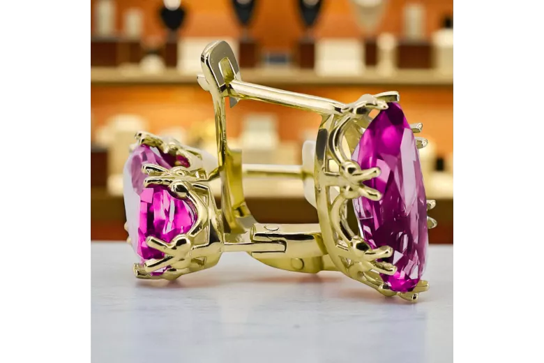 Žlutá 18k Gold 750 Amethyst náušnice Vec021z-am ruský sovětský SSSR Vintage Art Deco Style