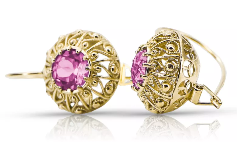 Aur galben 8K 333 Amethyst cercei vec002x-am Rusesc Sovietic URSS Vintage Craft Art Deco style