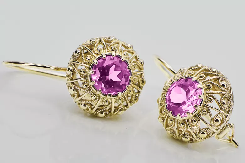 8 كارت من الذهب الأصفر 333 Amethyst أقراط vec002x-am روسي سوفيتي الاتحاد السوفيتي حرف يدوية فينتاج آرت ديكو style Art Deco
