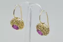 Oro amarillo de 8 quilates 333 Amethyst pendientes vec002x-am Ruso Soviético URSS Estilo vintage Art Deco style