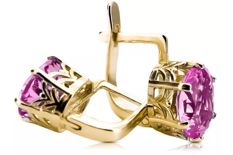 8K κίτρινο χρυσό 333 Amethyst Σκουλαρίκια vec003x-am Russian Soviet USSR Vintage craft Art Deco style