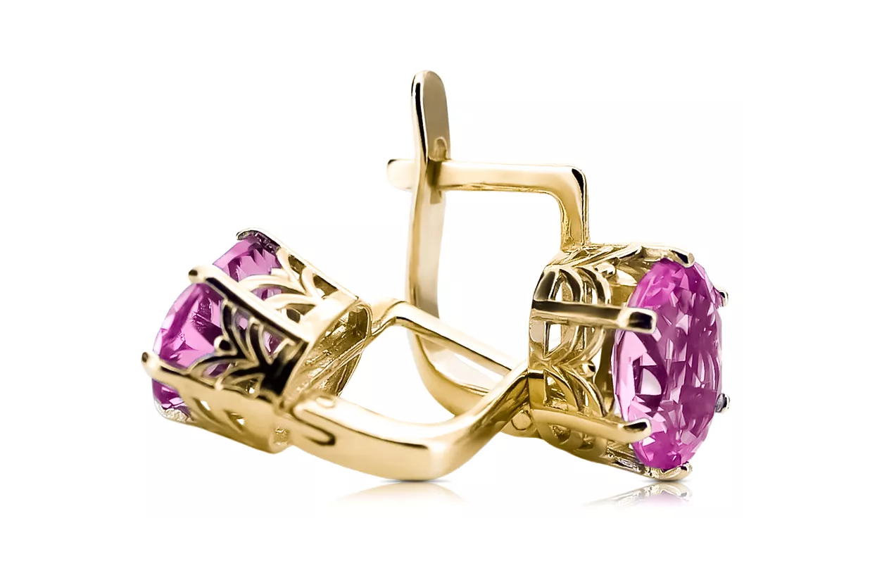 8K žluté zlato 333 Amethyst náušnice vec003x-am Russian Soviet USSR Vintage Art Deco style