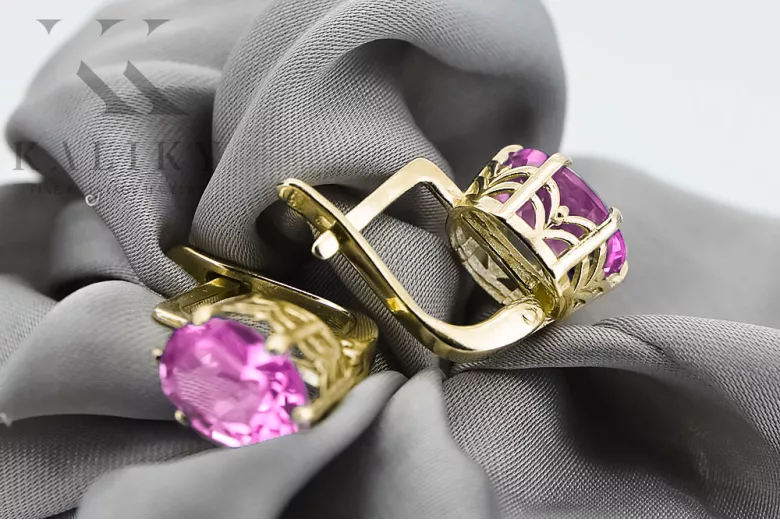 8K žluté zlato 333 Amethyst náušnice vec003x-am Russian Soviet USSR Vintage Art Deco style