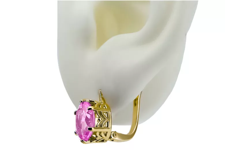 8K žluté zlato 333 Amethyst náušnice vec003x-am Russian Soviet USSR Vintage Art Deco style