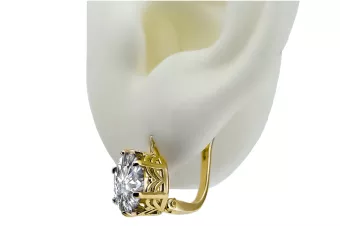 8K geltonas auksas 333 Zircon auskarai vec003x-zi Rusų Tarybinis TSRS Vintažiniai papuošalai Art Deco style Sovietinis rusiškas