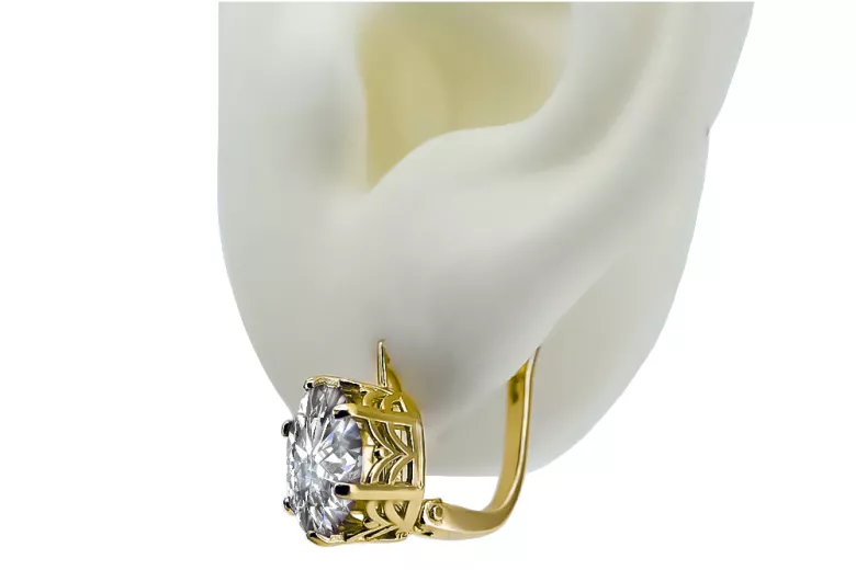 Yellow 8k gold 333 Zircon earrings vec003x-zi Russian Soviet USSR Vintage Art Deco style