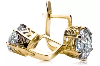 8К Жовте золото 333 Zircon Сережки vec003x-zi Російський Радянський СРСР Вінтаж стиль Ар-деко style Art Deco