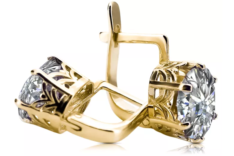 8К Жовте золото 333 Zircon Сережки vec003x-zi Російський Радянський СРСР Вінтаж стиль Ар-деко style Art Deco