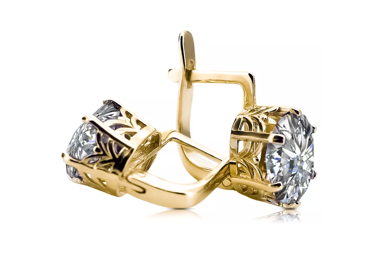 Or jaune 8 carats 333 Zircon des boucles d'oreilles vec003x-zi Russe Soviétique URSS Style vintage Art Deco style