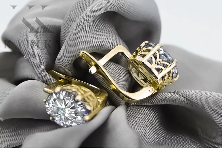 8 كارت من الذهب الأصفر 333 Zircon أقراط vec003x-zi روسي سوفيتي الاتحاد السوفيتي فينتاج آرت ديكو style Art Deco