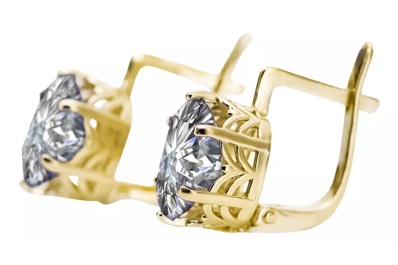 8К Жовте золото 333 Zircon Сережки vec003x-zi Російський Радянський СРСР Вінтаж стиль Ар-деко style Art Deco