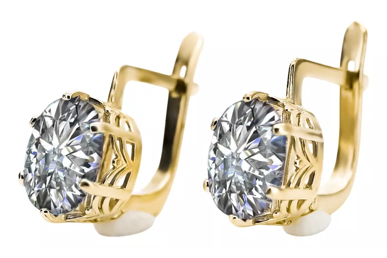8К Жовте золото 333 Zircon Сережки vec003x-zi Російський Радянський СРСР Вінтаж стиль Ар-деко style Art Deco