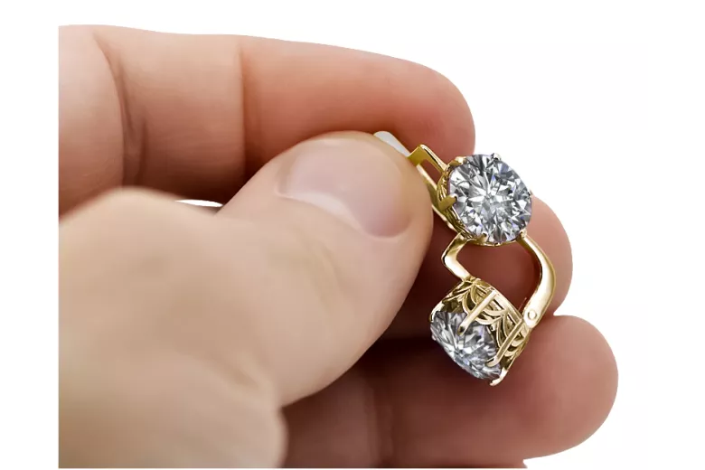 8 كارت من الذهب الأصفر 333 Zircon أقراط vec003x-zi روسي سوفيتي الاتحاد السوفيتي فينتاج آرت ديكو style Art Deco