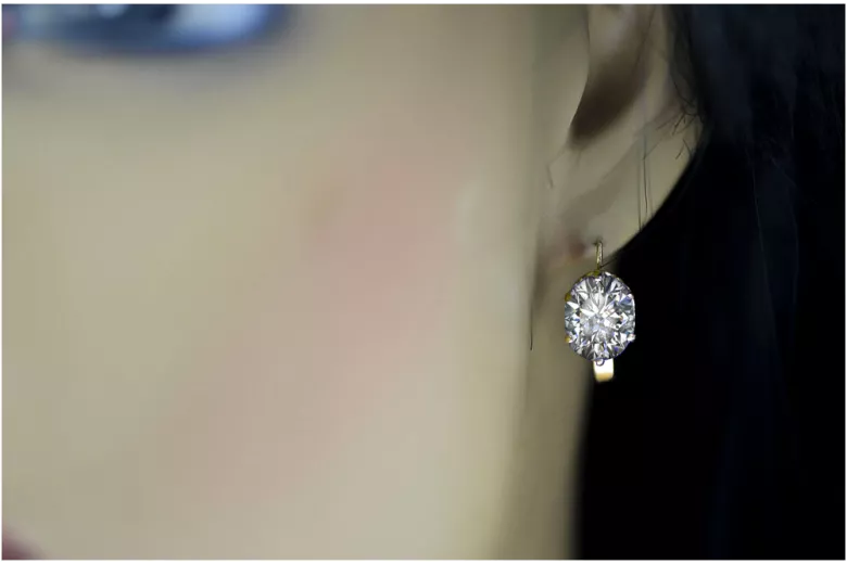 8K жълто злато 333 Zircon Обеци vec003x-zi Руски Съветски СССР Винтидж крафт Ар-деко style Art Deco