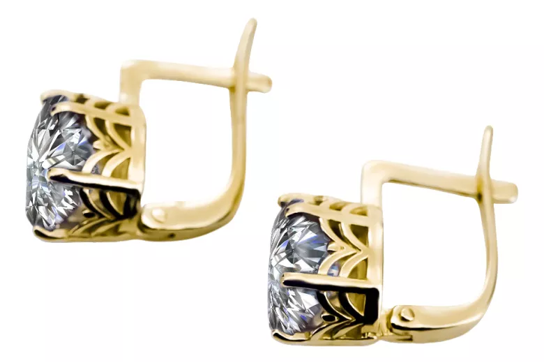 8K geltonas auksas 333 Zircon auskarai vec003x-zi Rusų Tarybinis TSRS Vintažiniai papuošalai Art Deco style Sovietinis rusiškas