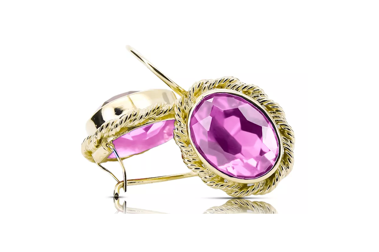 Yellow 8k gold 333 Amethyst earrings vec007x-am Russian Soviet USSR Vintage craft Art Deco style
