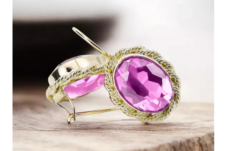8К Жовте золото 333 Amethyst Сережки vec007x-am Російський Радянський СРСР Вінтаж Ар-деко style Art Deco