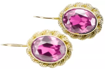 Yellow 8k gold 333 Amethyst earrings vec007x-am Russian Soviet USSR Vintage craft Art Deco style