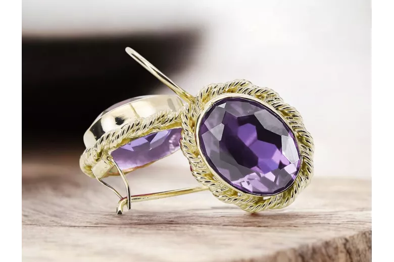 8К Жовте золото 333 Alexandrite Сережки vec007x-ax Російський Радянський СРСР Вінтаж прикраси Ар-деко style Art Deco