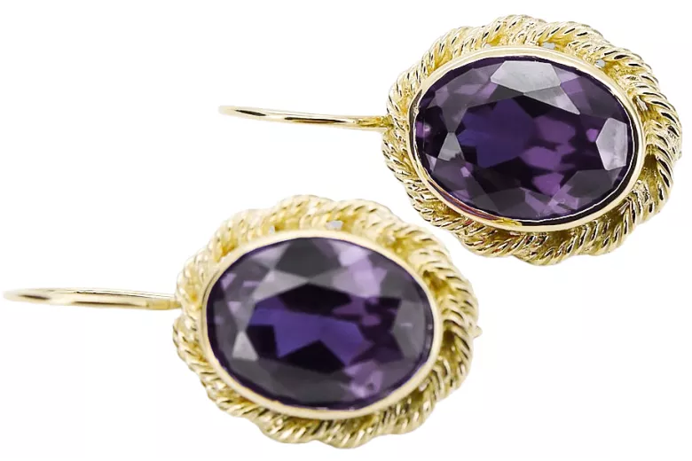 Yellow 8k gold 333 Alexandrite earrings vec007x-ax Russian Soviet USSR Vintage Jewelry Art Deco style