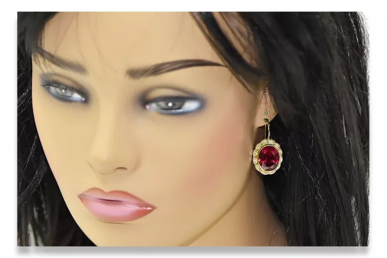8K geltonas auksas 333 Ruby auskarai vec007x-rb Rusų Tarybinis TSRS Vintažinis stilius Art Deco style Sovietinis vintažo papuoša