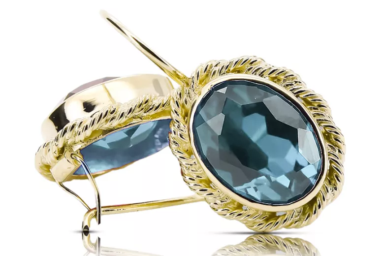 8K Gelbgold 333 Aquamarine ohrringe vec007x-aq Russisch Sowjetisch UdSSR Vintage Schmuck Art Deco style