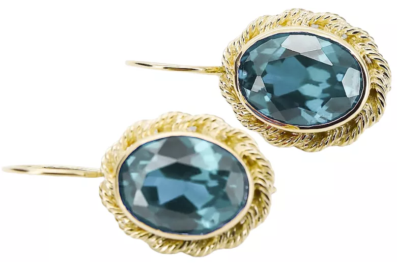 Yellow 8k gold 333 Aquamarine earrings vec007x-aq Russian Soviet USSR Vintage craft Art Deco style