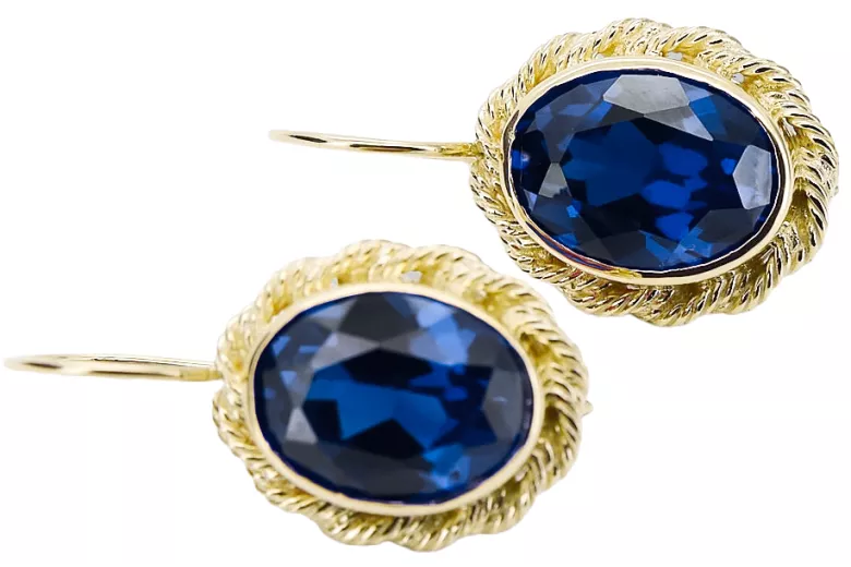 Oro amarillo de 8 quilates 333 Sapphire pendientes vec007x-sp Ruso Soviético URSS Joyería vintage Art Deco style