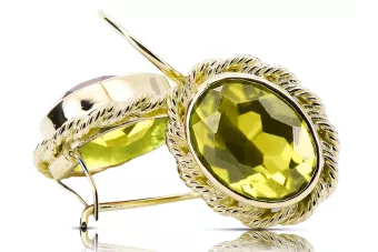Or jaune 8 carats 333 Yellow Peridot des boucles d'oreilles vec007x-yp Russe Soviétique URSS Style vintage Art Deco style