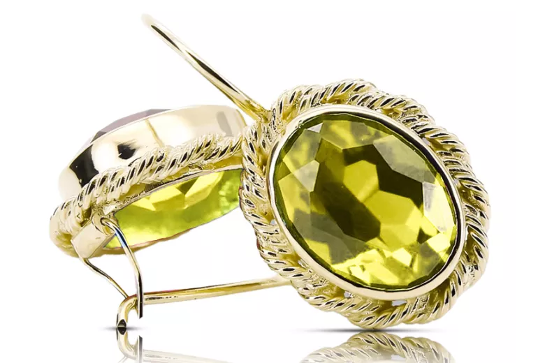 Or jaune 8 carats 333 Yellow Peridot des boucles d'oreilles vec007x-yp Russe Soviétique URSS Style vintage Art Deco style