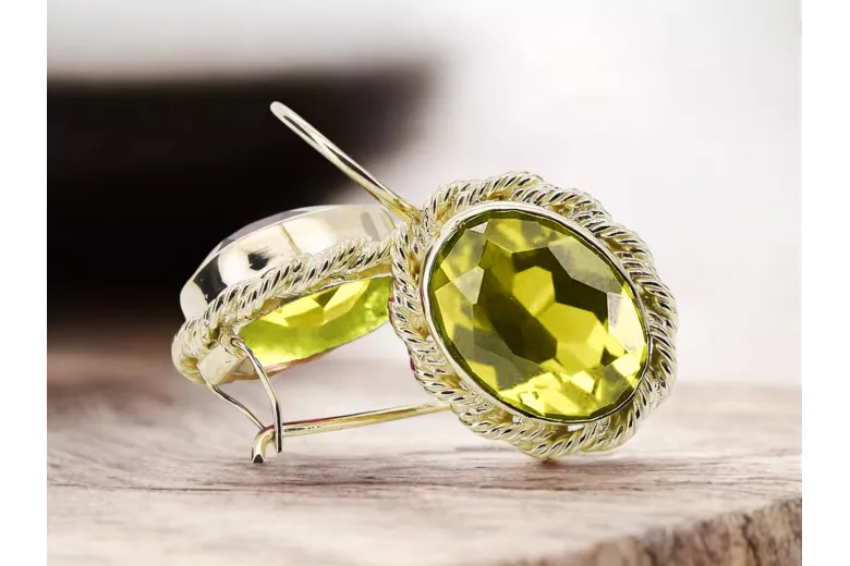 8K žluté zlato 333 Yellow Peridot náušnice vec007x-yp Russian Soviet USSR Vintage craft Art Deco style