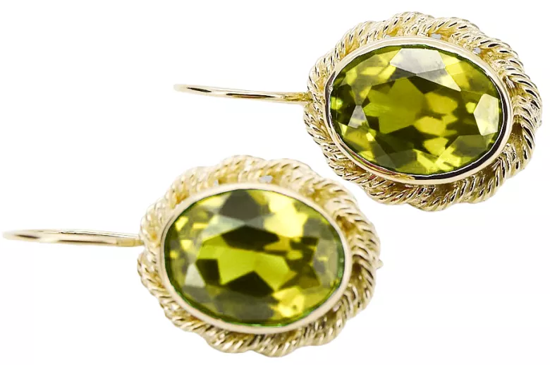 Oro amarillo de 8 quilates 333 Yellow Peridot pendientes vec007x-yp Ruso Soviético URSS Vintage Art Deco style
