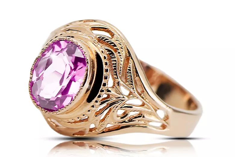 14k Rose Gold Amethyst Ring Style Vrc012r Ruský sovětský vintage styl