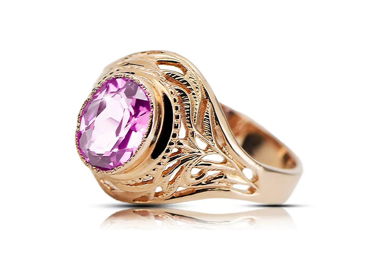 14k Rose Gold Amethyst Ring Style VRC012R Russischer sowjetischer Vintage-Stil