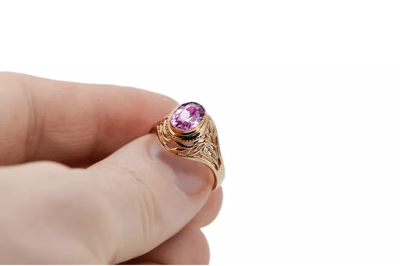 14k Rose Gold Amethyst Ring Style Vrc012r Ruský sovětský vintage styl
