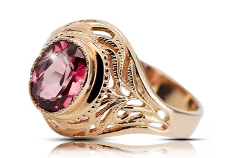 Ruby 14 karatų raudonas rožinis auksas Žiedas Vintažiniai papuošalai vrc012r-rb Art Deco Sovietinis vintažo papuošalų stilius