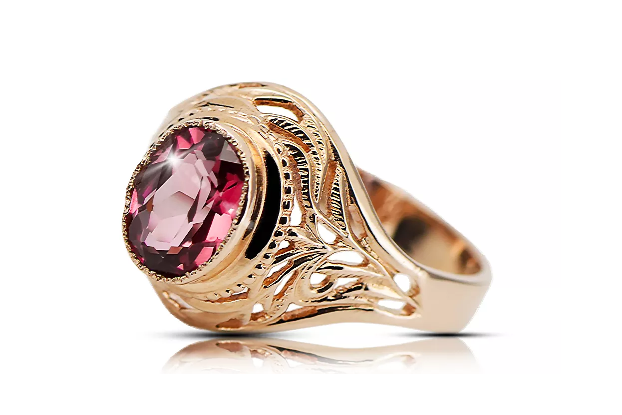 Ruby 14 karatų raudonas rožinis auksas Žiedas Vintažiniai papuošalai vrc012r-rb Art Deco Sovietinis vintažo papuošalų stilius