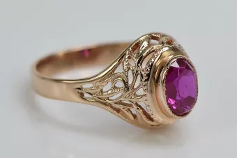 14K розово червено злато Ruby Пръстен Винтидж стил vrc012r-rb Art Deco Съветски винтидж стил бижута Ар-деко