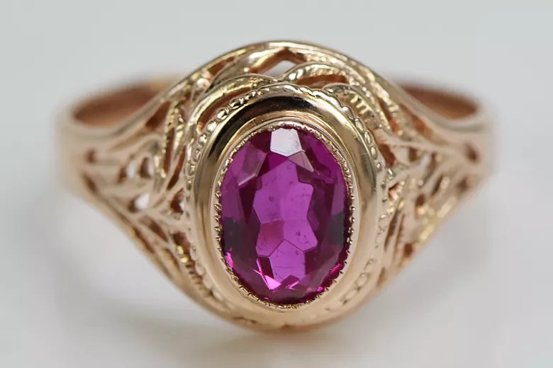 Or rose rouge 14 carats Ruby Anneau Vintage vrc012r-rb Art Deco Style Art Déco soviétique