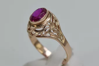 Pierścionek z różowego 14k złota z Rubinem vrc012r-rb Klasyczny Vintage Art Deco Sowiecki Rosyjski ZSRR styl