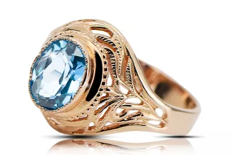 Aquamarine Or rose rouge 14 carats Anneau Artisanat vintage vrc012r-aq Art Deco Bijoux Art Déco russes, style URSS
